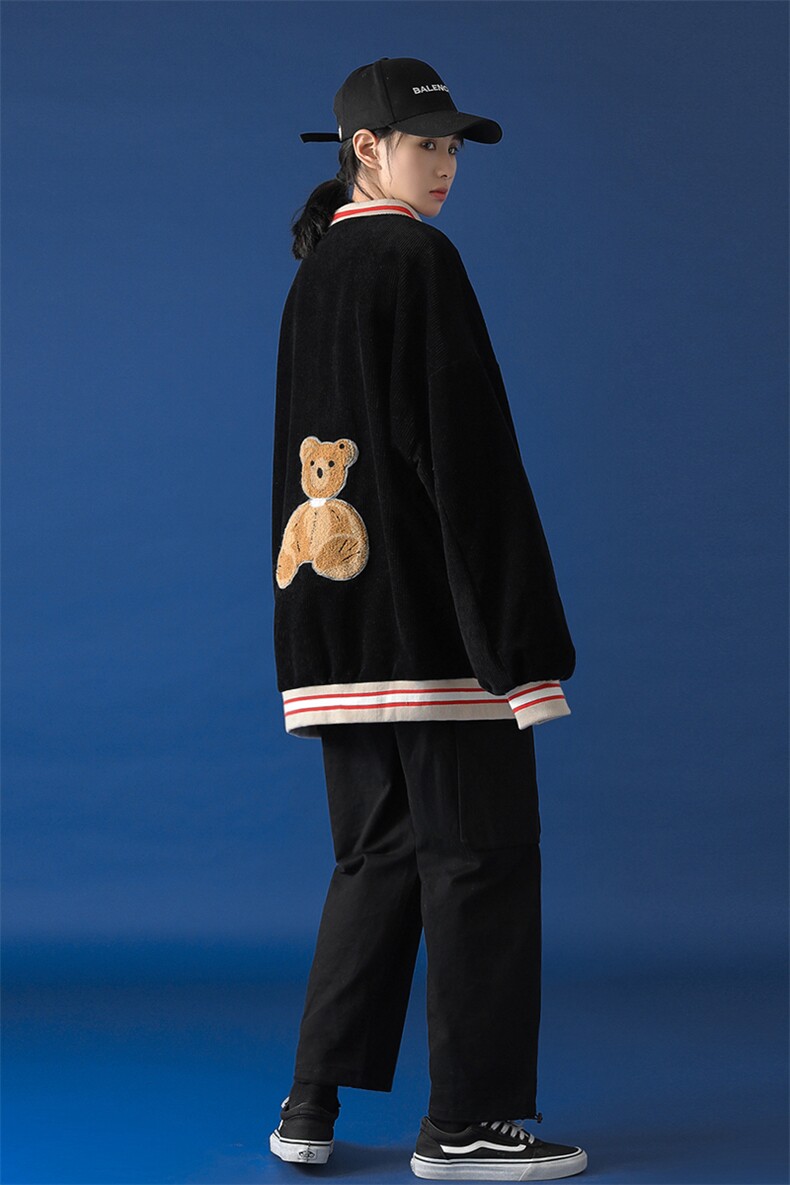 20年秋冬新款贴绣小熊水洗100%棉灯芯绒棒球服DS-B293-A777-P90,男装夹克,电商A306