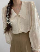 小翻领刺绣纹纯系衬衣，其它，新袖