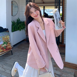 小个子提花粉色西服女2024春秋新款休闲宽松小众设计感小西装外套图片
