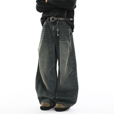 xz905-2-Z086#P65-（控98）美式宽松阔腿牛仔裤，男装牛仔裤，星座905-2