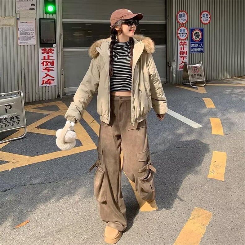 W597-P108大毛领美式复古连帽棉服2025年冬新款面包服外套棉衣,男装棉衣,星座911-1