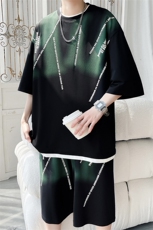 2025夏季新款旋律风车大码冰丝印花短袖套装M-5XHQ24545-P70，男装休闲套装，电商A022