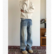 渐变水洗猫须牛仔裤男女宽松显瘦秋季阔腿微喇裤网络图，男装牛仔裤，星座410-6（原星座1304-1）