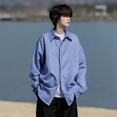 8XL-M长袖衬衫男夏季格子条纹衬衣宽松慵懒风防晒外套CS29005P45，男装衬衫，电商B312