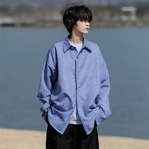 8XL-M长袖衬衫男夏季格子条纹衬衣宽松慵懒风防晒外套CS29005P45图片