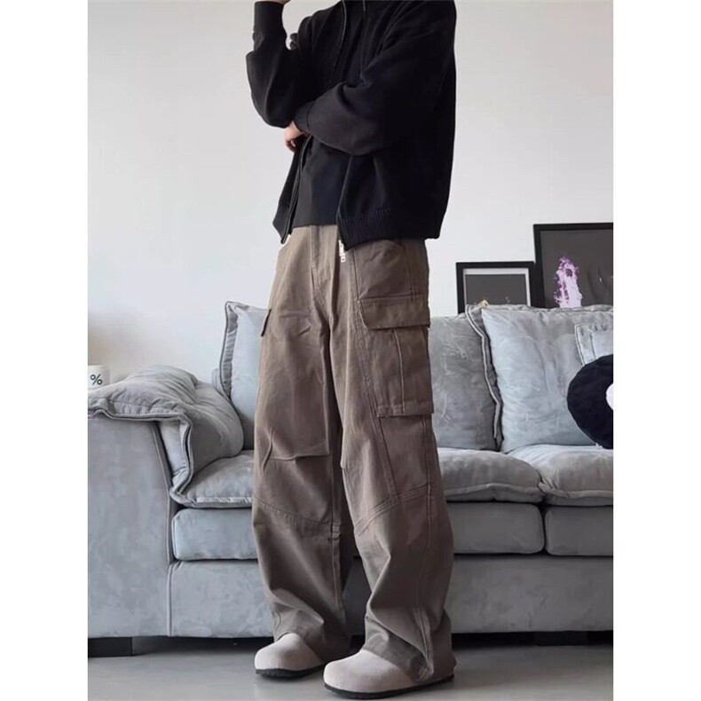【美拉德拼接口袋】cleanfit复古美拉德拼接侧口袋直筒宽松工装裤,男装牛仔裤,星座506A