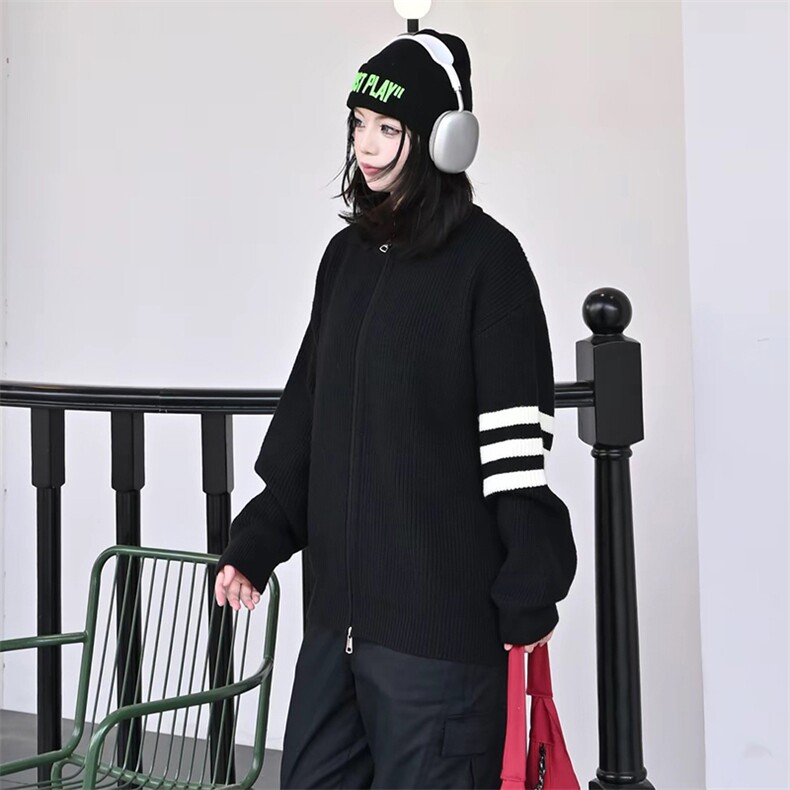 重磅秋冬北极绒开衫毛衣美式复古休闲慵懒风男女立领针织衫外套,男装针织衫/毛衣,电商A486