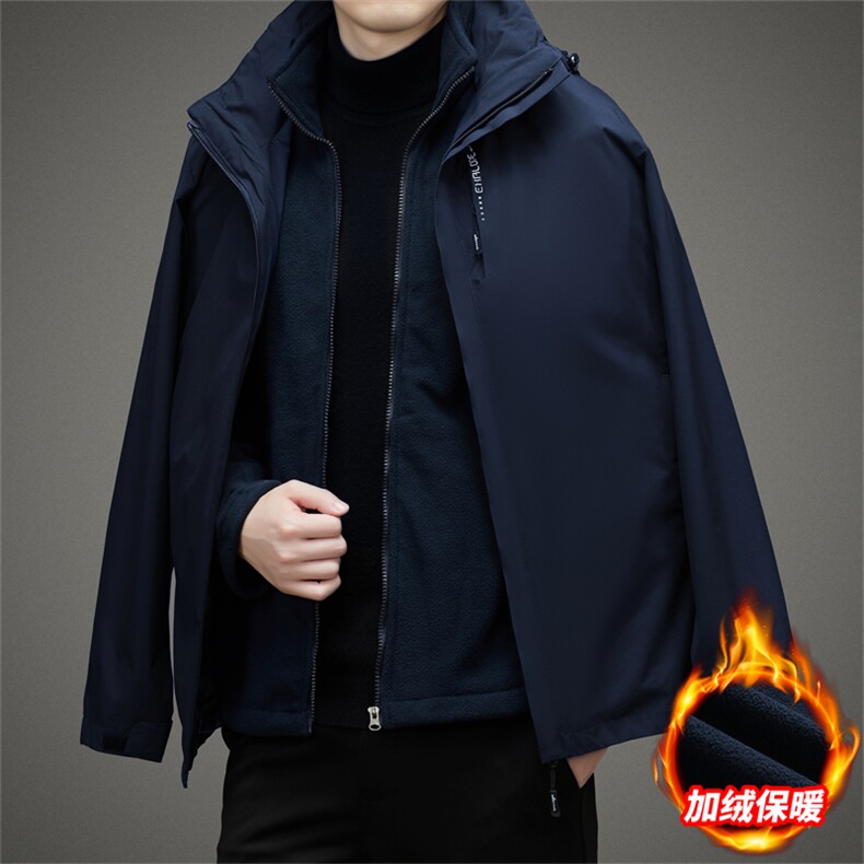 男士户外冲锋衣两件套保暖加厚运动服可托卸内胆秋冬防风服男外套图片