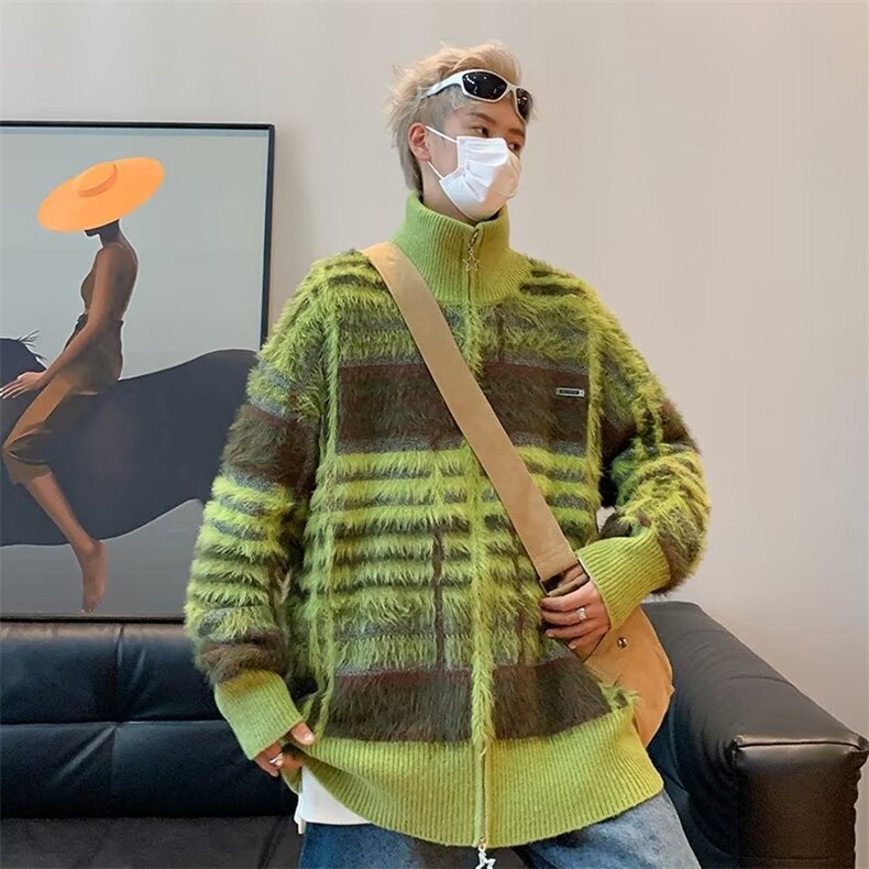 美式复古撞色仿貂绒毛衣男宽松慵懒风情侣加厚保暖AM603-P73,男装针织衫/毛衣,星座1109-3
