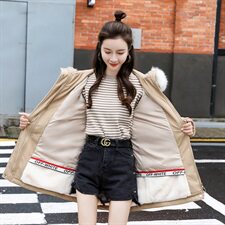 2020冬季新款时尚收腰大毛领棉衣时尚收腰时尚艺术优雅清新收腰中长款派克服，女装派克服，涵亦佰惠