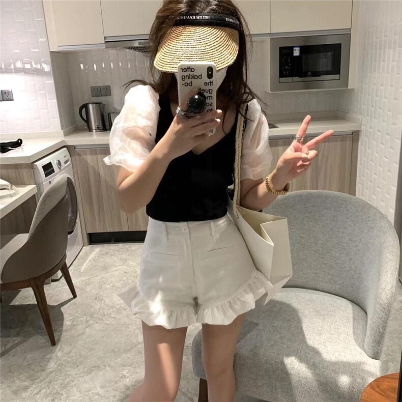 现货夏款上衣欧根纱拼接针织，其它，XTZ style