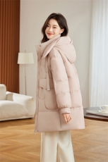 黄色连帽羽绒服女中长款2024冬季新款宽松休闲超好看白鸭绒厚外套，女装羽绒服，自然秀