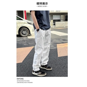 白色裤子男2025新款九分破洞牛仔裤男春季韩版潮流修身弹力小脚裤