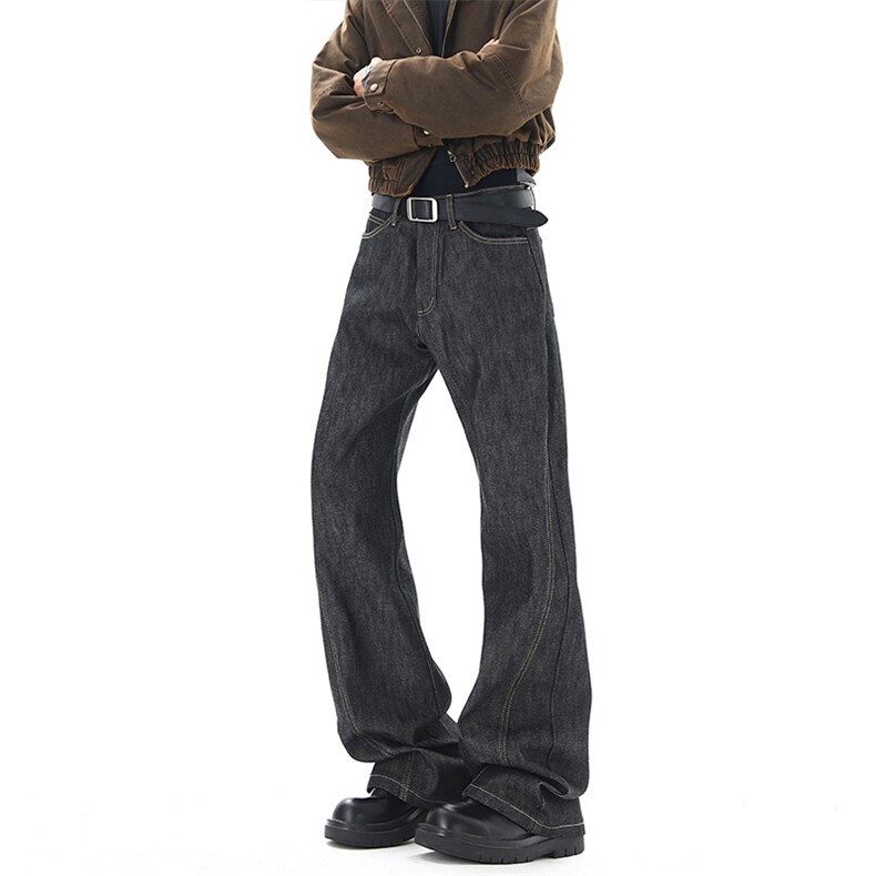 03春季新款黑灰色高腰窄版阔腿微喇牛仔裤XZ211-1-K2611-P50，男装牛仔裤，星座211-1