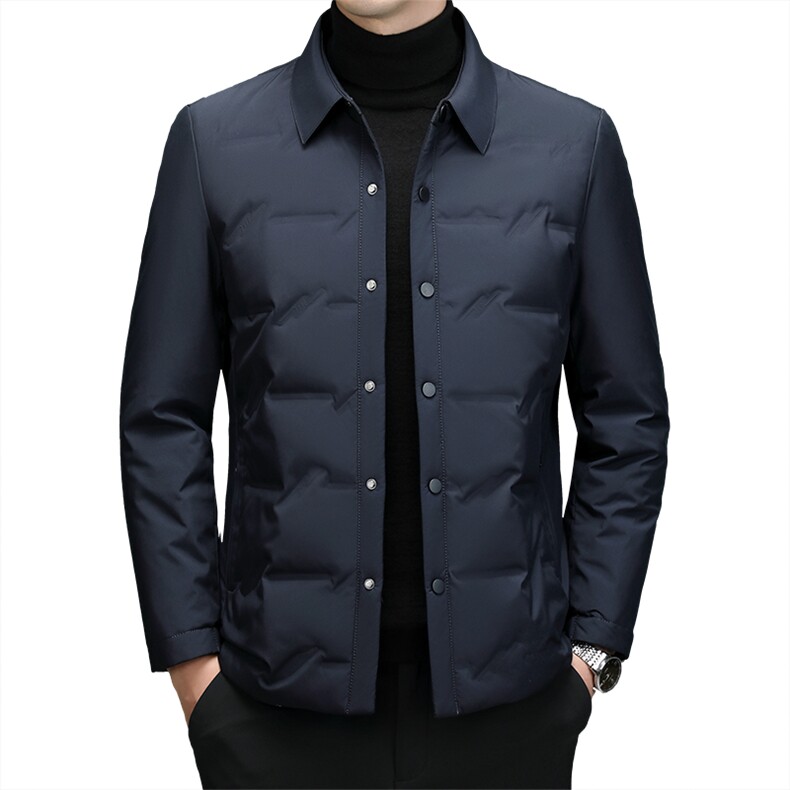 羽绒服男2024年冬季新款中青年爸爸装翻领夹克鸭绒保暖外套上衣服,男装羽绒服,电商B212（原钱塘6029）