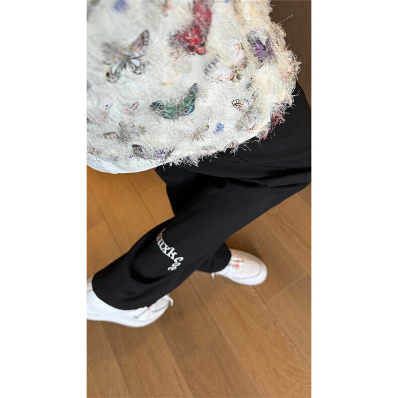 现货黑色微喇裤脚刺绣薄款凉感休闲垂坠冰丝西裤男K799-P50控78，男装西裤，星座205