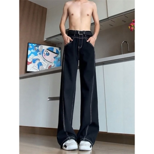 美式复古解构明线质感黑牛仔裤男女廓形宽松阔腿裤K71366-P39网图图片