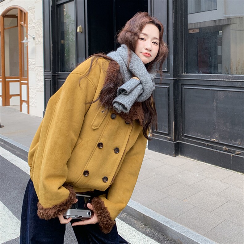 麂皮绒皮毛一体羊羔毛外套2C317A-8537-P205-K308,女装短外套,2C317A