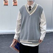 针织背心男秋冬韩版V领毛衣马甲ins港风宽松慵懒外套W3737-P30，男装背心/马甲，星座512-2