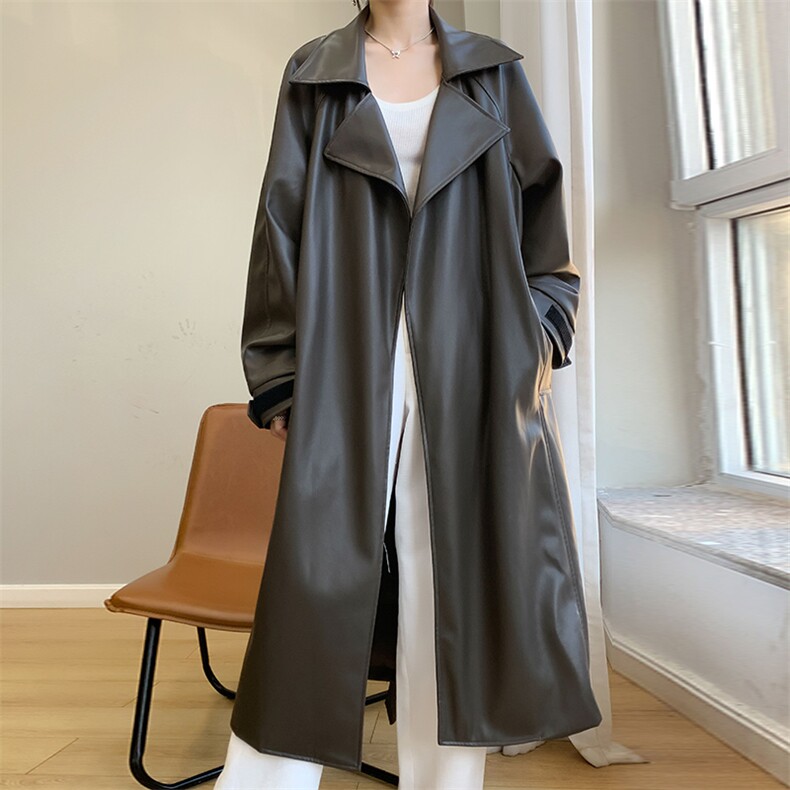 时尚潮流宽松显瘦长款皮衣外套女秋冬季新款气质百搭高级感风衣，女装皮衣，佳绒高端店
