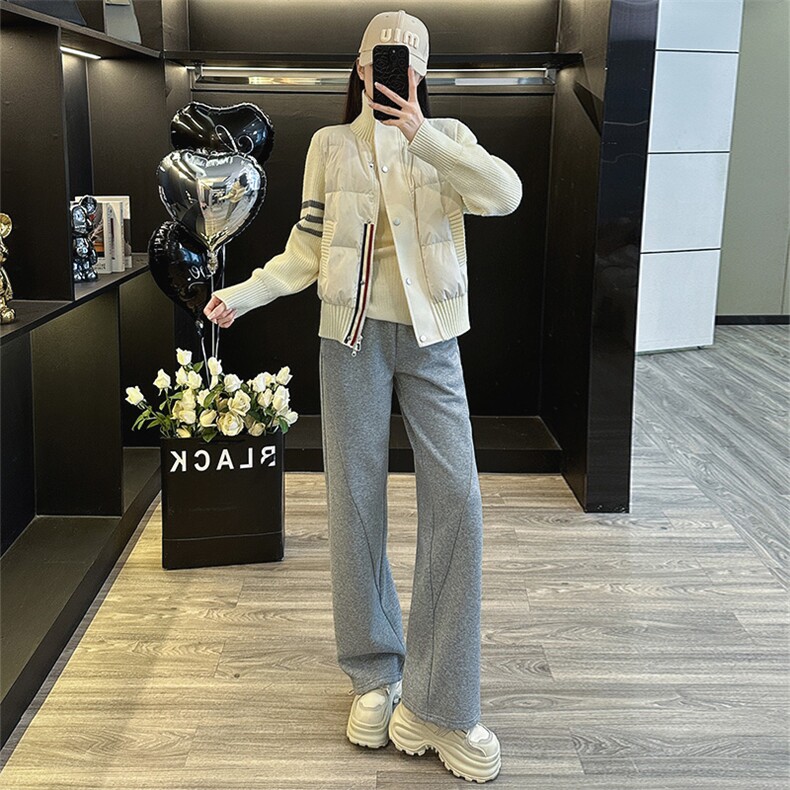 学院风女秋冬季新款短款针织拼接外套，女装棉衣/棉服，江南