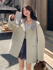 春现-韩系宽松甜酷风休闲拼接连帽短风衣B190-5066-P175-K248，女装风衣，2B190