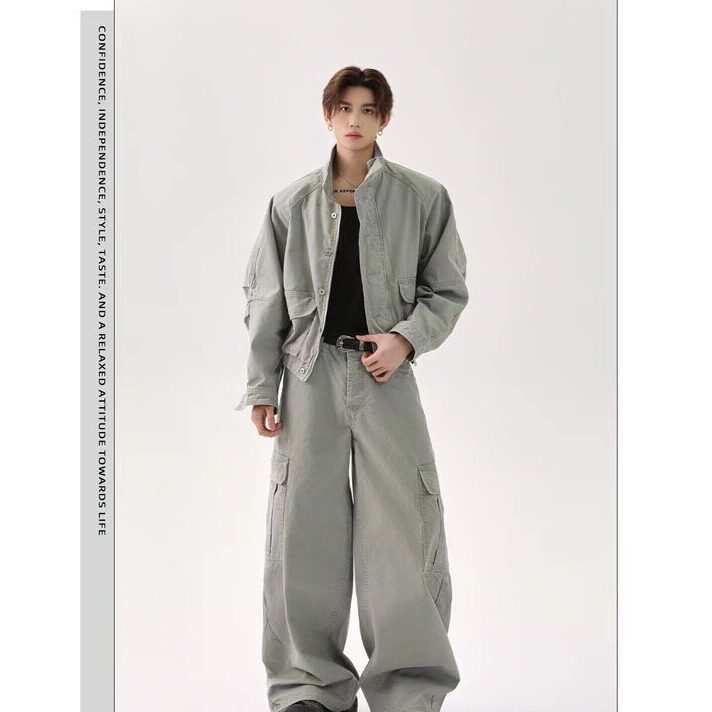 立领工装牛仔外套男春秋高级感宽松百搭休闲飞行员夹克HH48P100,男装工装外套,星座1013-5