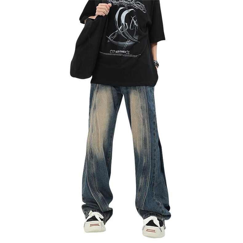 K1108-p45（网络图）现货得物牛仔裤无弹阔腿直筒裤长裤扎花，男装牛仔裤，星座103A-1