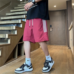 19906-特P30短裤男生夏季薄款条纹拼接篮球运动裤宽松休闲五分裤