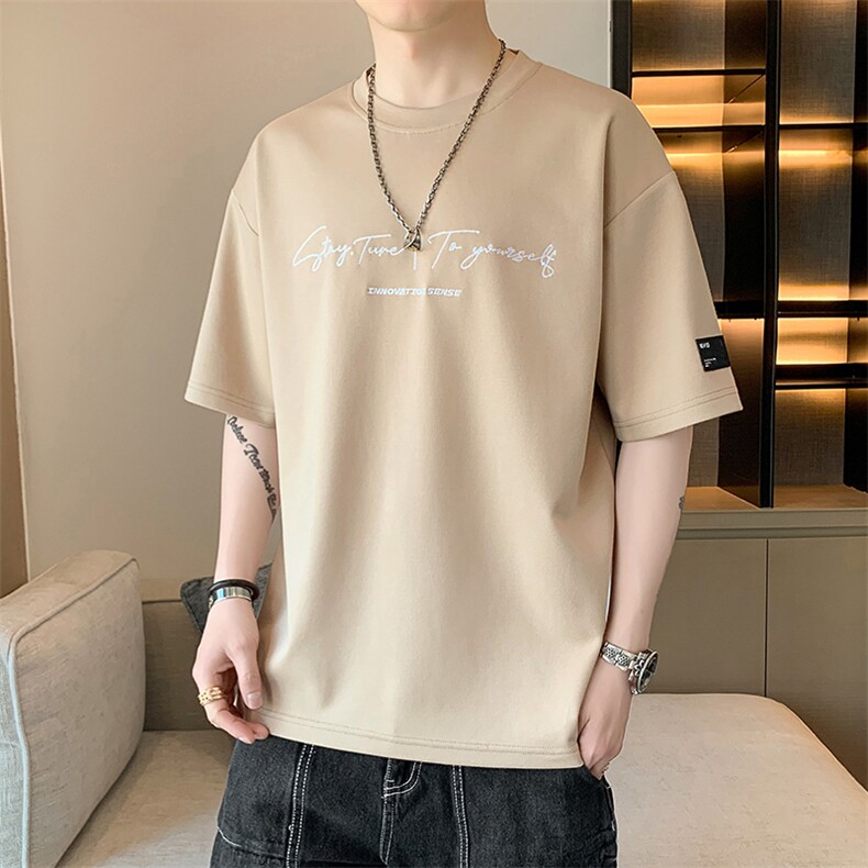 冰氧仿棉短袖店主风夏季休闲百搭字母印花男上衣TC3152-P22控48图片