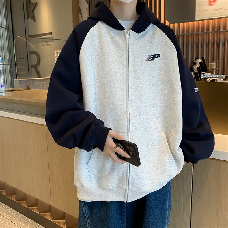 美式复古插肩基础款开衫连帽卫衣男女潮牌情侣外套WY0838-P55,男装卫衣,星座308B-1