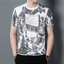 男士时尚短袖T恤男薄款夏装新款青年休闲碎花潮流体恤衫圆领上衣,男装T恤,电商B212（原钱塘6029）