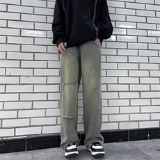 美式高街牛仔裤男韩版潮拼接2023冬季新款ins宽松长裤RK1203-P50，男装牛仔裤，星座412-3