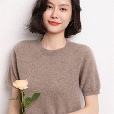圆领衫秋冬宽松短款毛衣长袖内搭打底衫，女装羊毛衫，五色羊羊绒