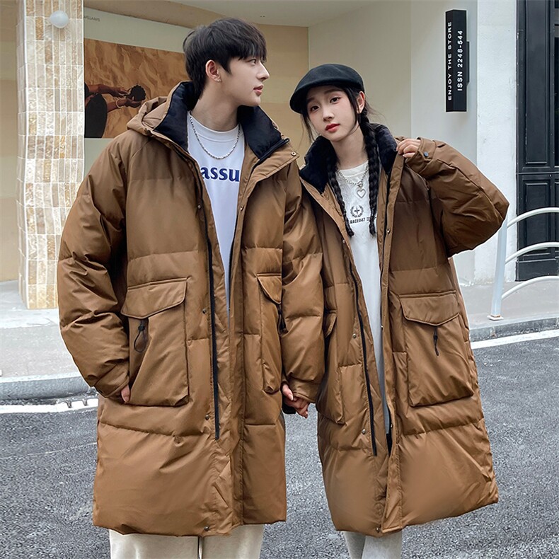 羽绒服男冬季新款港风长款连帽白鸭绒情侣外套YR928-P180(控价208图片