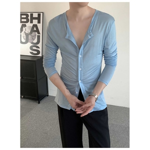 天丝面料夏装2024天蓝色柔软百搭开衫男女薄款冰丝防晒衬衣外套图片