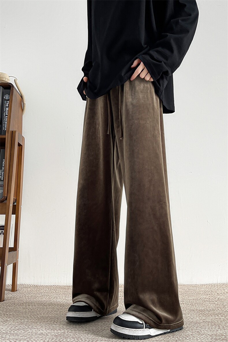 8XL-M加绒美拉德宽松金丝绒阔腿裤垂感拖地裤K993P55加绒65控78,男装休闲裤,电商D206-1