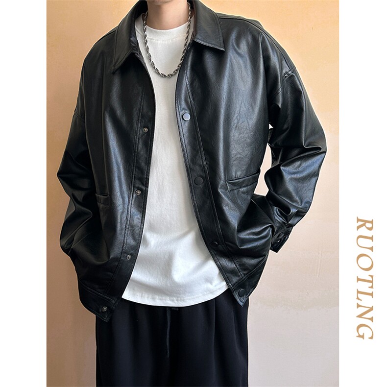 现货-春装皮衣外套男PU机车服皮夹克上衣2025新款A560p95加绒105,男装夹克,电商A351