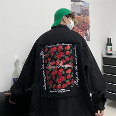 秋季印花男牛仔夹克长袖单排扣宽松型翻领青春流行外穿W5057-P62，男装夹克，星座512-2