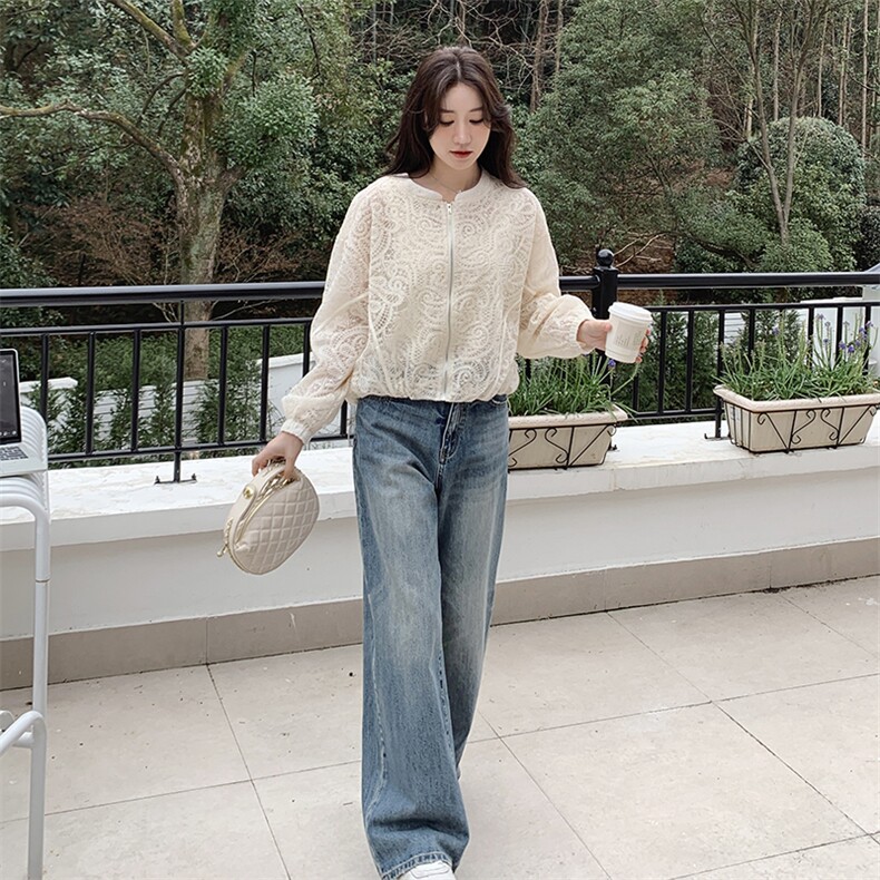 现货米杏色超好看时尚防晒蕾丝女2025早春新款韩版小个子别致上衣,女装短外套,欧米莱