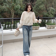 现货米杏色超好看时尚防晒蕾丝女2025早春新款韩版小个子别致上衣，女装短外套，欧米莱