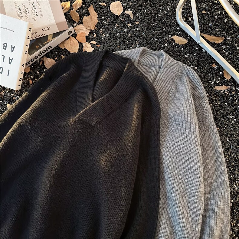 服饰情侣个性纯色大V领毛衣外套男女秋冬新款宽松针织衫上衣,男装针织衫/毛衣,星座601-1