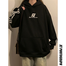 2026中性风连帽刺绣大码M-5XL设计袖子三杠织带卫衣男WY77737P58，男装卫衣，星座227-7