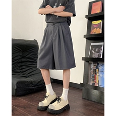 灰色西装短裤男女夏季薄款新款高腰显瘦宽松a字阔腿休闲五分裤，男装牛仔裤，星座1013