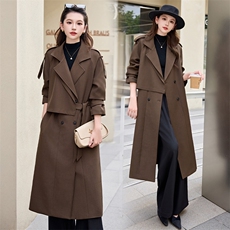 摩卡色风衣女中长款春秋新款高级感时尚翻领宽松休闲英伦气质外套，女装风衣，时尚俏佳人