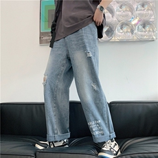 k705-p48-控68中性高阶港风中性ins宽松大码肥仔破洞牛仔裤，男装牛仔裤，星座116