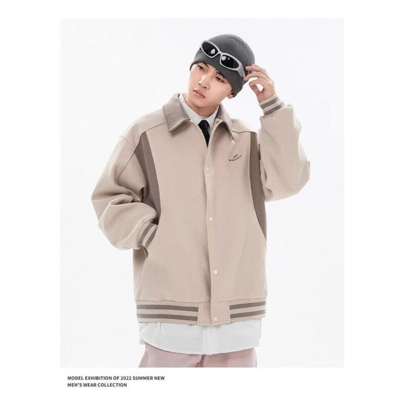 W9558-P65网图现货美式高街撞色拼接毛呢棒球服夹克外套,男装夹克,星座1608-2