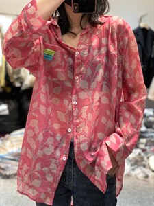 春季新款韩版港风复古长袖衬衫潮ins日系宽松扎染外套图片