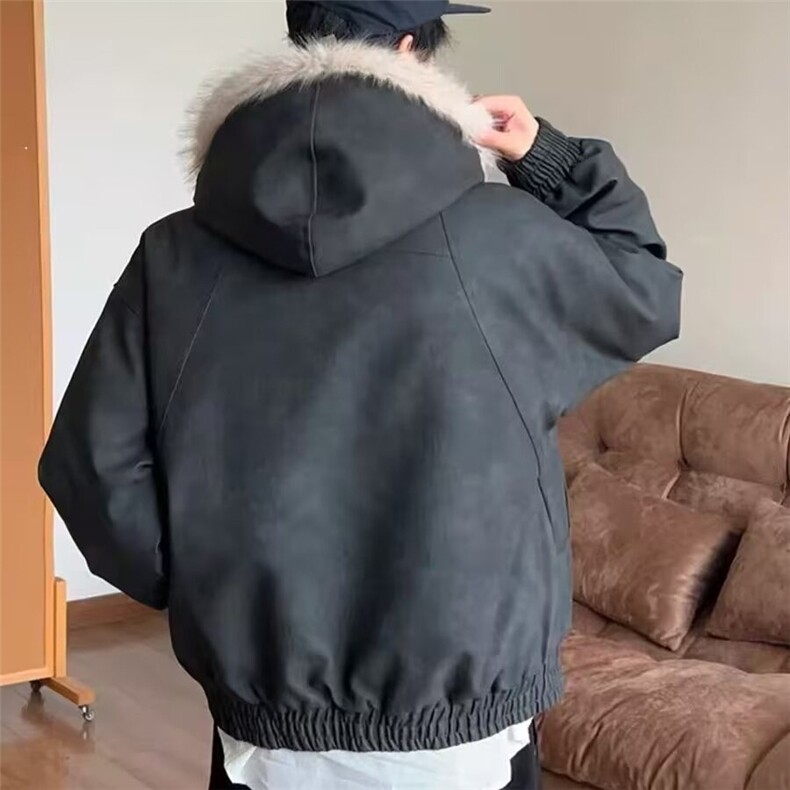 美式复古男女外套秋冬季潮牌痞帅炸街毛领连帽棉服加厚座山雕夹克,男装夹克,星座715-4