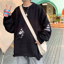 美式复古破洞毛衣男秋季潮牌宽松休闲情侣小众针织衫M614-P36，男装针织衫/毛衣，星座512-2